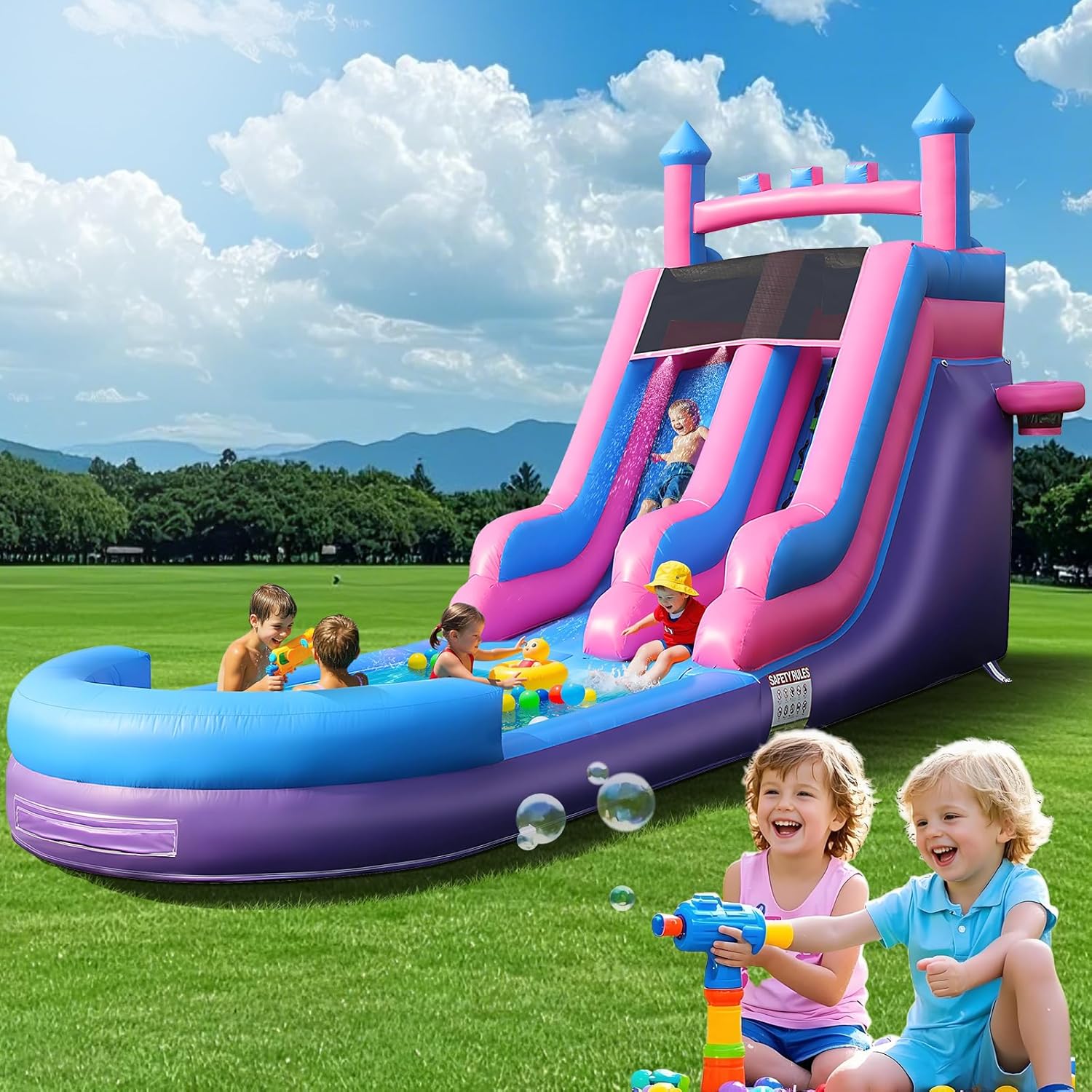 Kids Outdoor Water Park - Scivolo d'Acqua Gonfiabile Resistente da 8