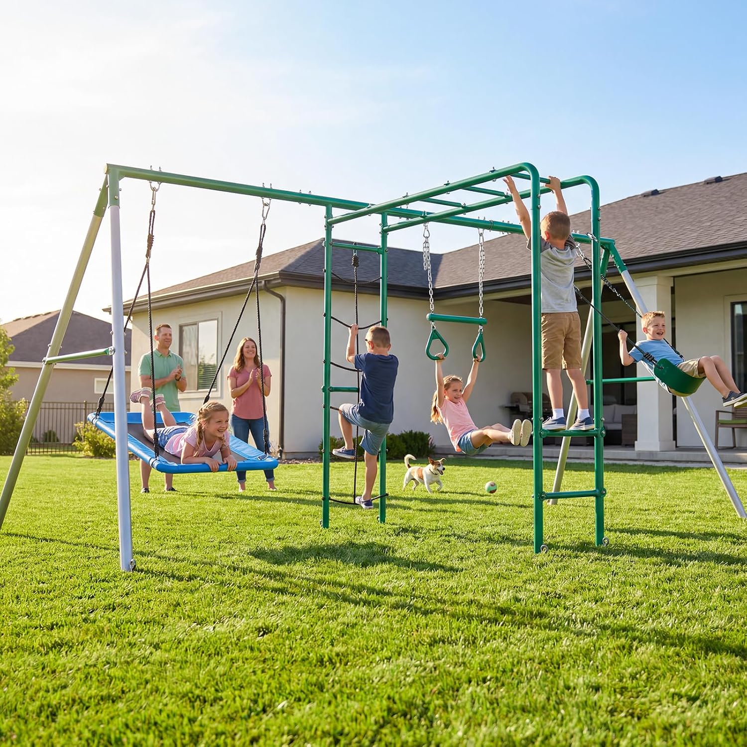 Kids Outdoor Monkey Bar Set - Altalena da Giardino con Barre per