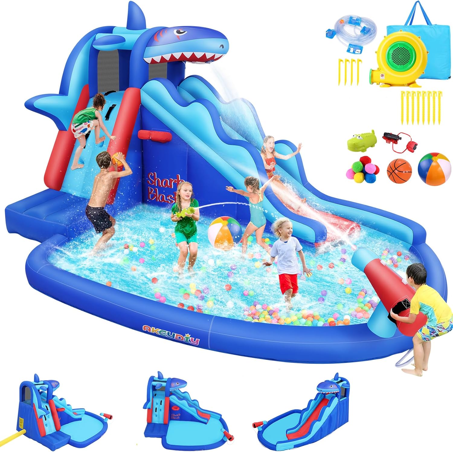 Kids Outdoor Water Park - Parco Acquatico Gonfiabile a Tema Squalo