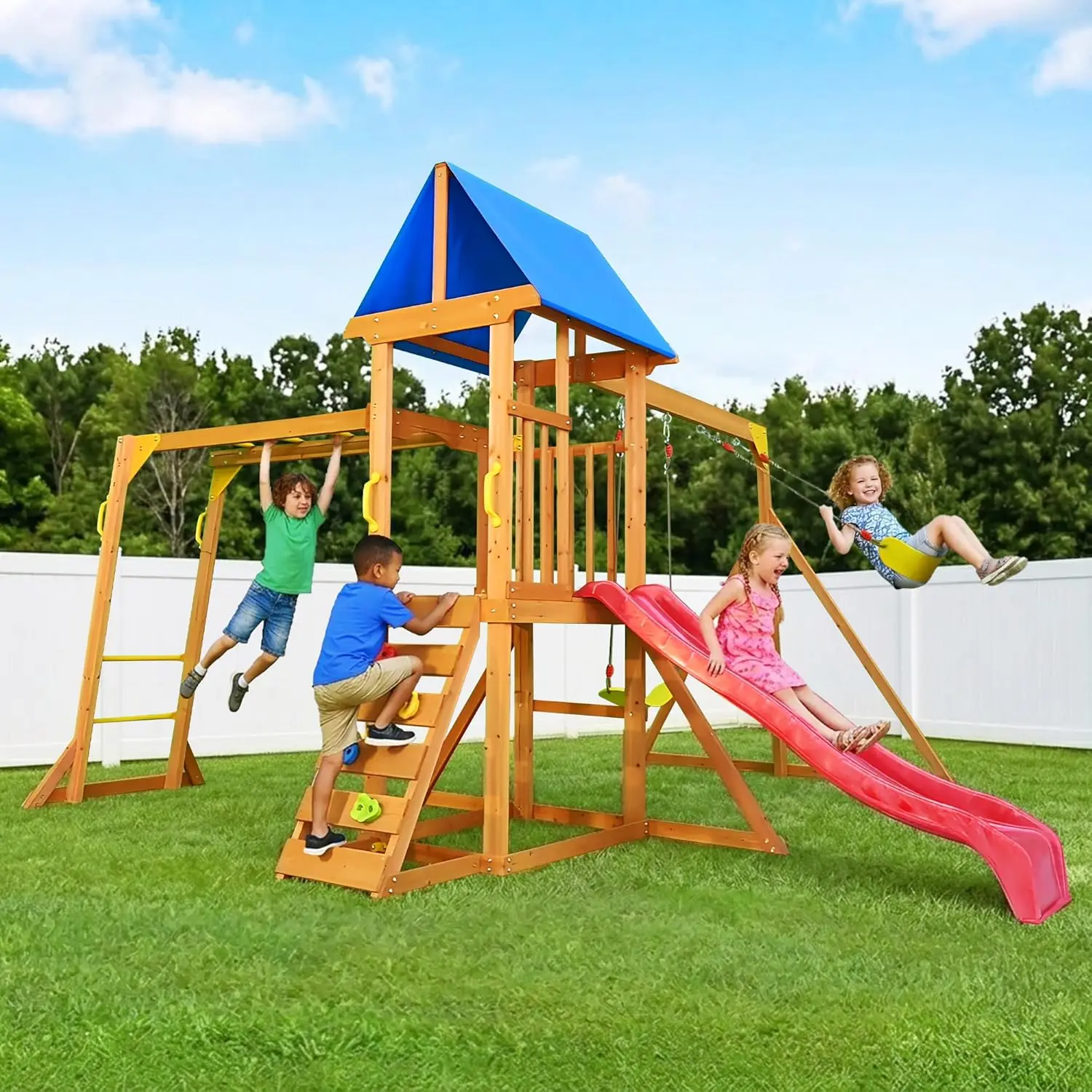 Kids Outdoor Monkey Bar Set - Set Altalena in Legno per Giardino,