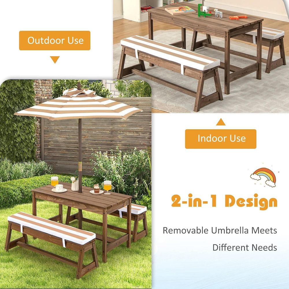 Tavolo da picnic per bambini,  - Kids Outdoor Table And Chairs With Umbrella recensione e prezzo